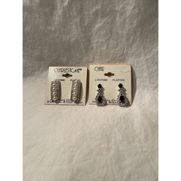 CHARLESTON SHOE CO. Jewelry - 2 Pairs Charlestone Austrian Crystal Earrings w/ Surgical Steel Posts